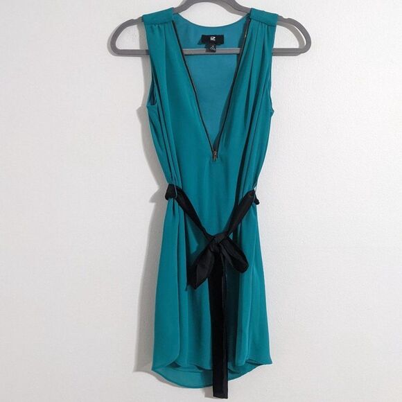 Iz Byer Turquoise Blue Mini Sheath Dress with Tie and Zipper Accent NWT Size XS - Picture 2 of 7